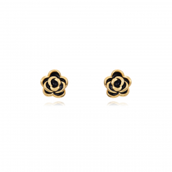 Silver Earrings Rose Earrings - 6 mm - Black Enamel - Gold Plated And Rhodium Plated Silver
