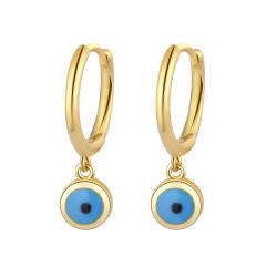 Silver Earrings Turkish Eye Earrings - Good Luck - Gold Plated Silver And Rhodium Plated