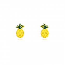 Boucles D'Oreilles Argent Lisse Collier Ananas Argent - Émail Jaune - 8x5 mm - Dorure Or