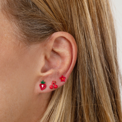 Silver Earrings Strawberry Earring - Red Enamel - 6*9.5mm - Gold Plated