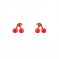 Silver Earrings Cherries Earring - Red Enamel - 6*9.5mm - Gold Plated