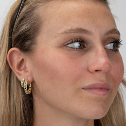 Silver Earrings Link Hoop Earrings - Enamel - 24 mm and 15 mm - Gold Plated