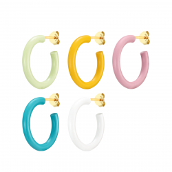 Silver Earrings Semi Hoop Earrings - Enamel - 22mm - Gold Plated