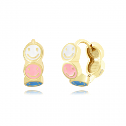 Silver Earrings Earring Smiley Hoop - Enamel Multi - 13 mm - Gold Plated