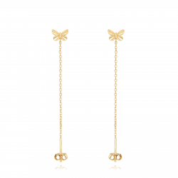 Pendiente Plata Lisa Pendientes Mariposa - Cadena 40 mm - Bañado Oro y Plata Rodiada