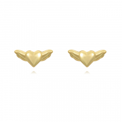 Pendiente Plata Lisa Pendientes Corazon Con Alas - 7*3mm - Bañado Oro y Plata Rodiada