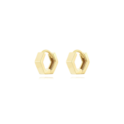 Pendiente Plata Lisa Pendients Aro - Hexágono 8 mm - Bañado Oro y Plata Rodiada