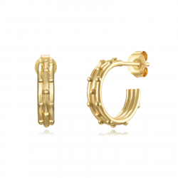 Silver Earrings Hoop Earrings with Balls - 15 mm - Gold plated and Rhodium Silver
