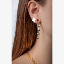 Pendiente Plata Lisa Pendientes Capullos Flor 48 mm - Bañado Oro y Plata Rodiada