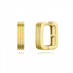 Silver Earrings Square earrings with stripes - 14 mm - Gold plated and Rhodium Silver