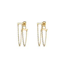 Silver Earrings Bar with chain earrings - 27 mm - Gold plated and Rhodium Silver
