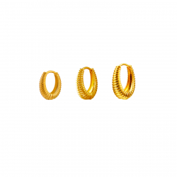 Pendiente Plata Lisa Pendientes Aro Oval Rayas - 21 mm, 16 mm , 13 mm - Bañado en Oro y Plata Rodiada