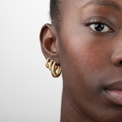 Silver Earrings Oval Hoop Earrings Stripes - 21 mm, 16 mm , 13 mm - Gold Plated Silver and Rhodium Silver