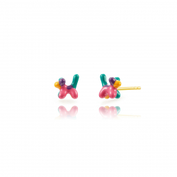 Pendiente Plata Lisa Pendientes Perro Globo Enamel Multi - 7 mm- Bañado en Oro y Plata Rodiada