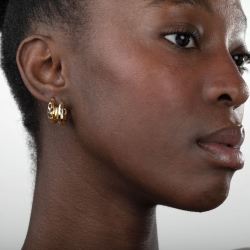 Pendiente Plata Lisa Hoop Earrings - Diamond Cut - 18 mm - Bañado en Oro