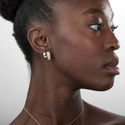 Silver Earrings Oval Hoop Earrings - 14*11 mm - Gold Plated Silver and Rhodium Silver