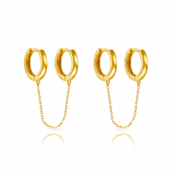 Silver Earrings Two Hoops Chain Earrings - 11 mm - Gold Plated