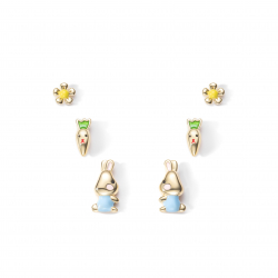 Silver Earrings Silver Earrings - Pack of Three - Rabbit, Carrot, Flower - Gold Plated and Rhodium Plated Silver