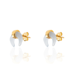 Silver Stone Earrings Mineral Earrings - 10mm Horn - Gold Plated Silver and Rhodium Silver