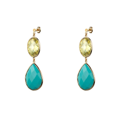 Silver Stone Earrings Mineral Earrings - Lagrima 18 * 25 - Rhodium Silver - Turquoise