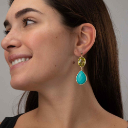 Silver Stone Earrings Mineral Earrings - Lagrima 18 * 25 - Rhodium Silver - Turquoise
