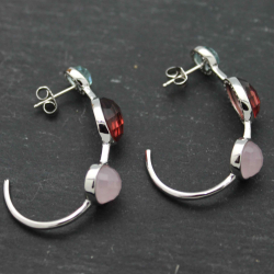 Silver Stone Earrings Pendiente Mineral 11mm