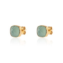 Silver Stone Earrings Mineral Earrings - Square 8mm - Gold Plated