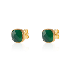 Silver Stone Earrings Mineral Earrings - Square 8mm - Gold Plated