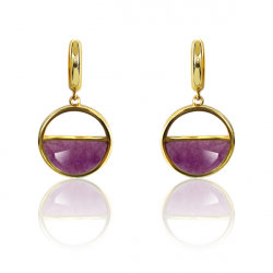 Silver Stone Earrings Mineral Earrings - Semi Circle