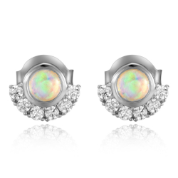 Silver Stone Earrings Mineral Earrings - Opal - 10 mm