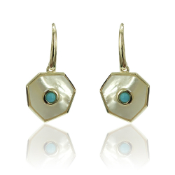 Silver Stone Earrings Mineral Earrings - Mother of Pearl - Hex 13 - Gold Plated  and Rhodium Silver