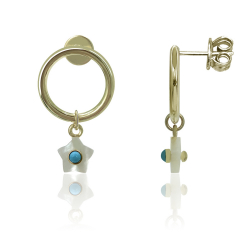 Silver Stone Earrings Mineral Earrings - Hoop 15 - Gold Plated Silver and Rhodium Silver