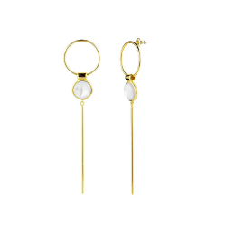 Silver Stone Earrings Mineral Earrings - 86mm - Gold Plated Silver and Rhodium Silver