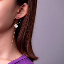 Silver Stone Earrings Mineral Earrings - 86mm - Gold Plated Silver and Rhodium Silver