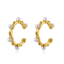 Silver Stone Earrings Mineral Earrings - Earcuff 15mm - Pearl - Bañado Oro y Plata Rodiada
