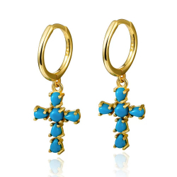 Silver Stone Earrings Stone Earring - Cross 9.5*12.50 - Gold Plated - Turquoise