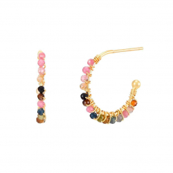 Silver Stone Earrings Mineral Earrings - Semi Hoop 15 mm - Beads 2mm - Gold Plated