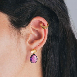 Silver Stone Earrings Mineral Earrings - Teardrop and Flower - 26 mm - Gold Plated