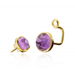 Silver Stone Earrings Mineral Earrings Ear Jacket - 19 mm - Gold Plated and Rhodium Silver