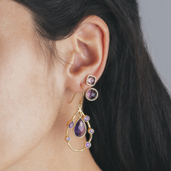 Silver Stone Earrings Mineral Earrings Ear Jacket - 19 mm - Gold Plated and Rhodium Silver
