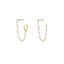 Silver Stone Earrings Earring - Earcuff Hoop Chain - 11+60 mm - Pearl - Gold Plated