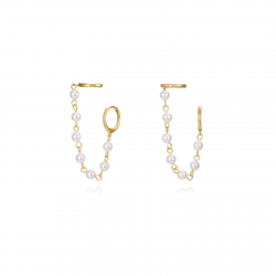 Pendiente Plata Mineral Pendiente - Aro Earcuff Cadena - 11+60 mm - Perla - Bañado Oro