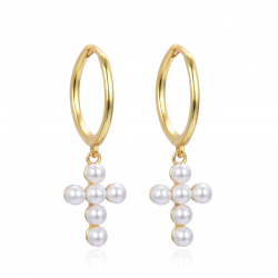 Silver Stone Earrings Pearl Earrings - Cross 8.5*12.5 - Gold Plated and Rhodium Silver