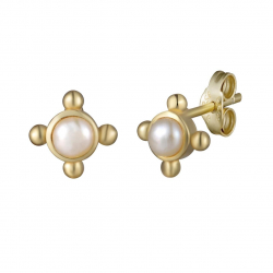 Silver Zircon Earrings Pearl Earring - 6,5mm - Gold Plated y Plata Rodiada