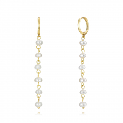 Silver Stone Earrings Hoop Earrings - Pearl - 56 mm - Gold Plated