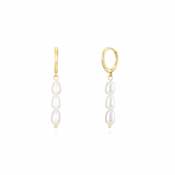 Silver Stone Earrings Hoop Earrings - Pearl - 35 mm - Gold Plated and Rhodium Silver