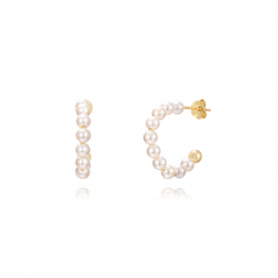 Silver Stone Earrings Pearl Mineral Earring - Semi Hoop - 20 mm - Gold Plated
