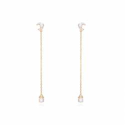 Silver Stone Earrings Mineral Earrings - Moon Pearl Chain - 55 mm - Gold Plated