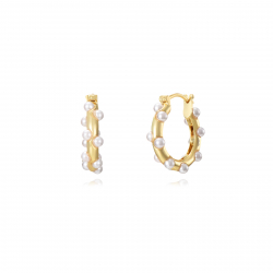 Silver Stone Earrings Pearl Mineral Hoop Earrings - 18 mm - Gold Plated