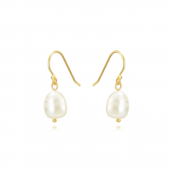 Silver Stone Earrings Pearl Mineral Earring - 25 mm - Gold Plated